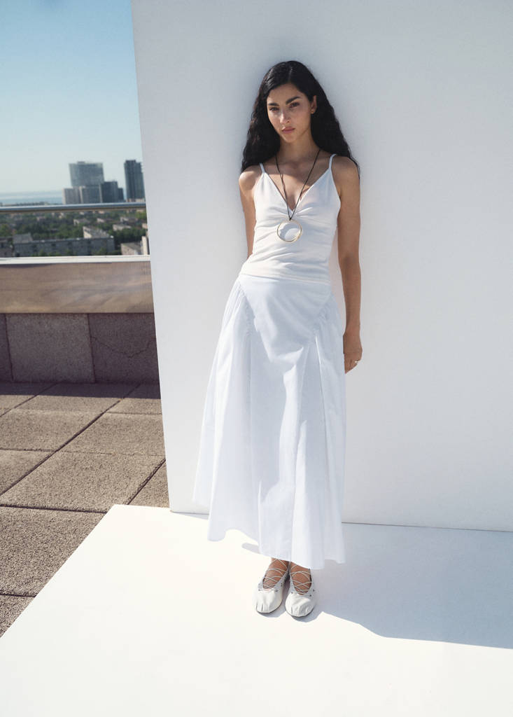 MANGO - Jupe midi coton à fronces blanc - 36