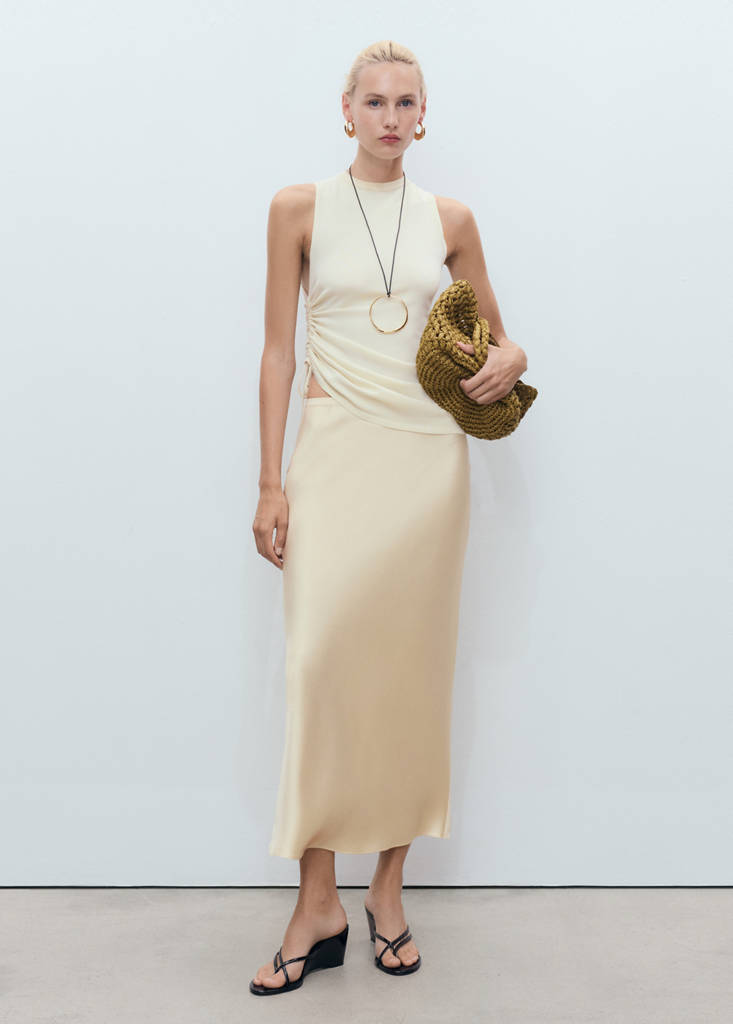 Midi satin skirt — Pastel Yellow