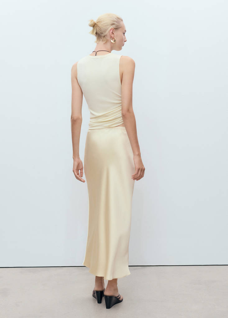 Midi satin skirt — Pastel Yellow