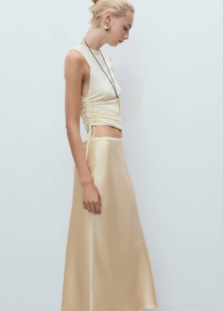 Midi satin skirt — Pastel Yellow
