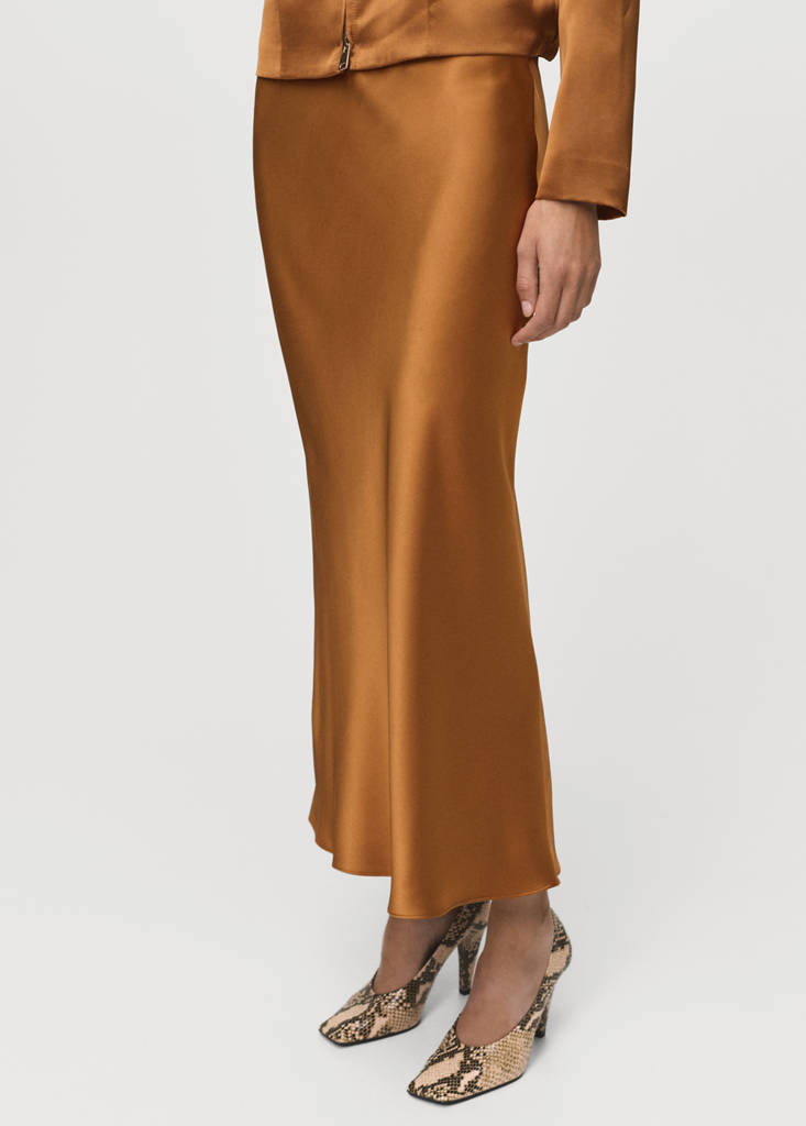 Midi satin skirt — Cognac