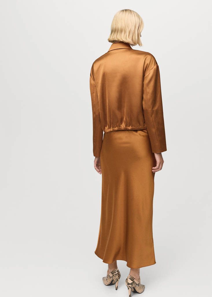 Midi satin skirt — Cognac