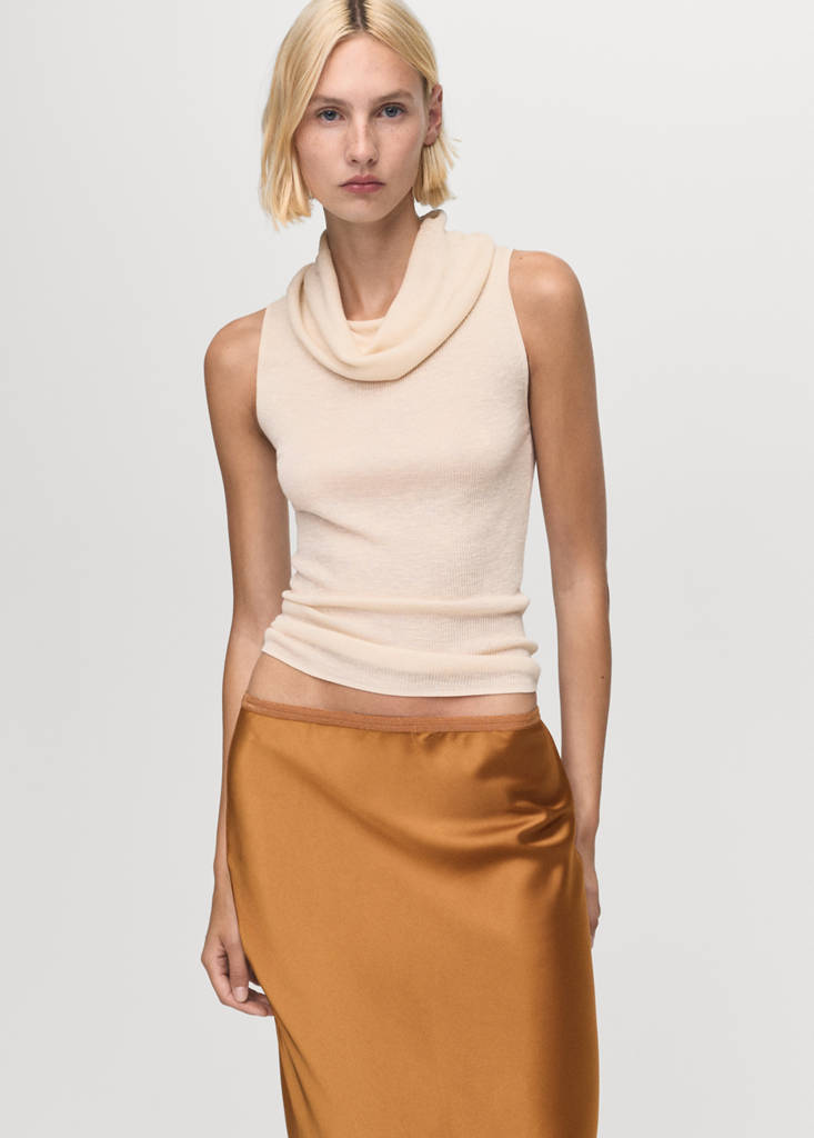 Midi satin skirt — Cognac