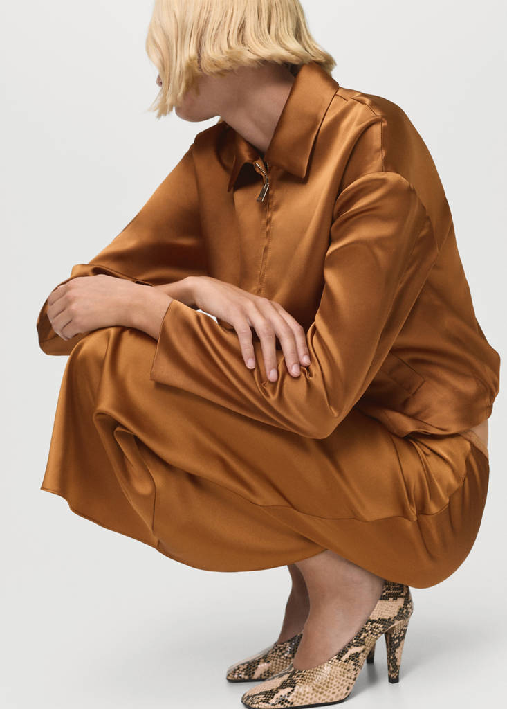 Midi satin skirt — Cognac