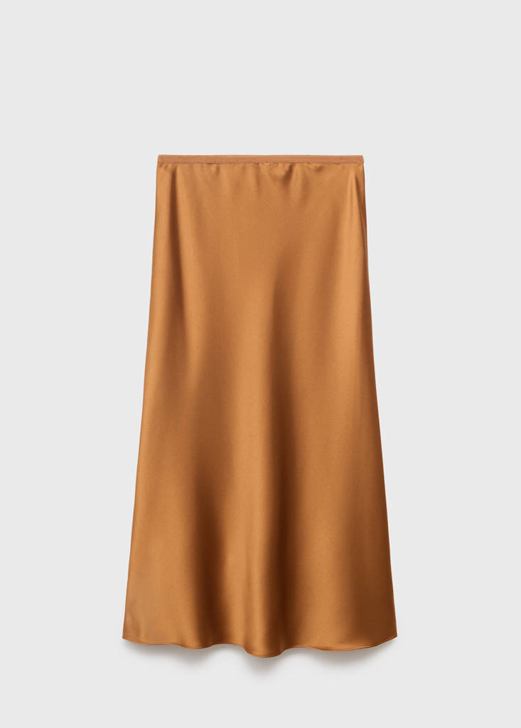 Midi satin skirt — Cognac