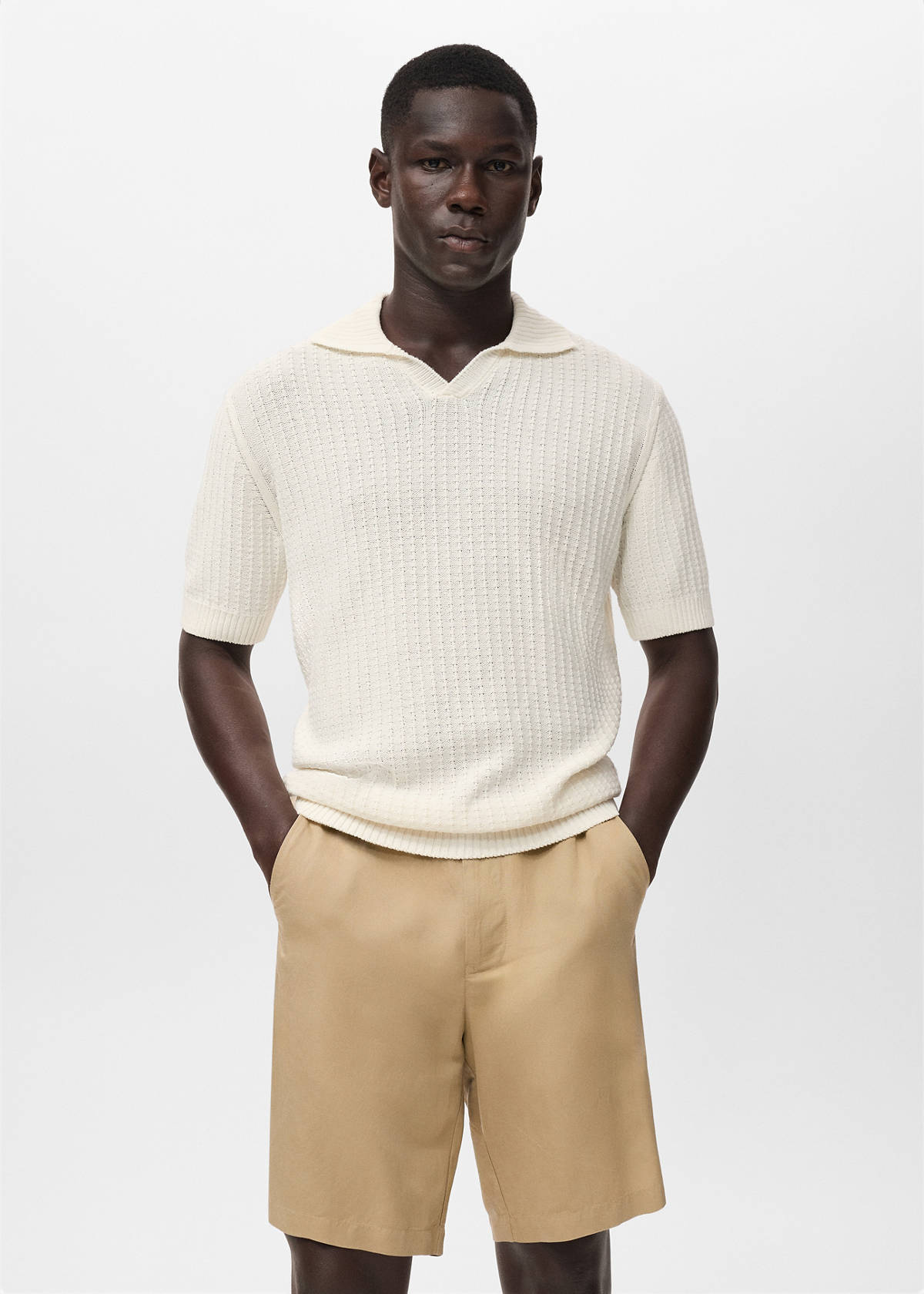 100% cotton knitted polo structure — Off White