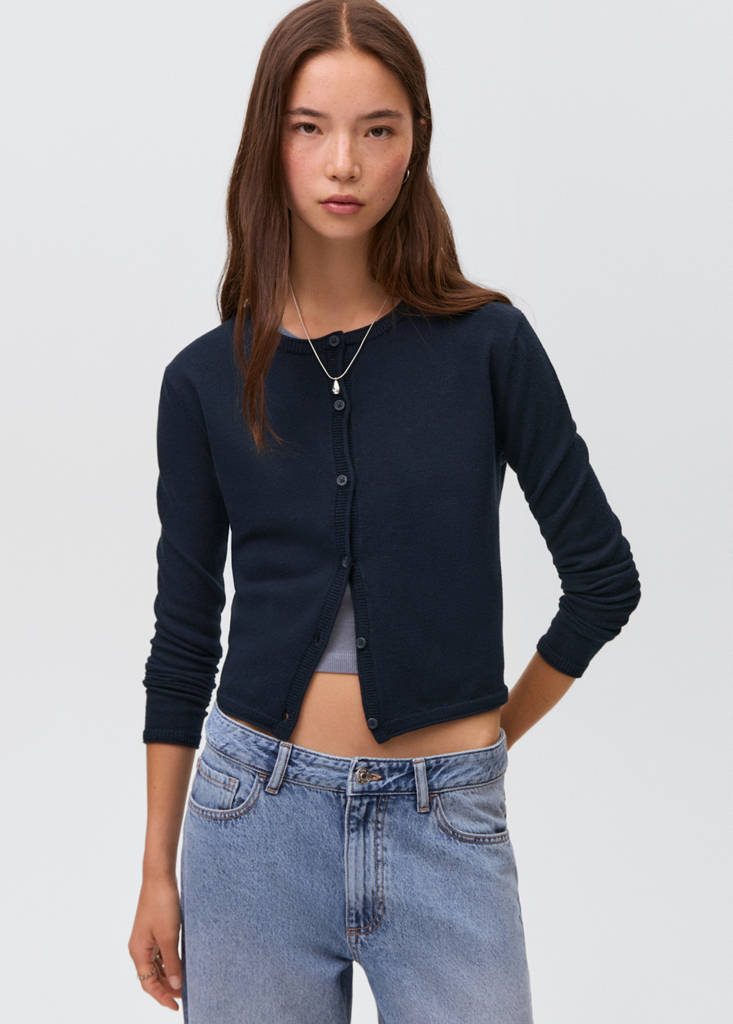 Knitted button cardigan — Navy