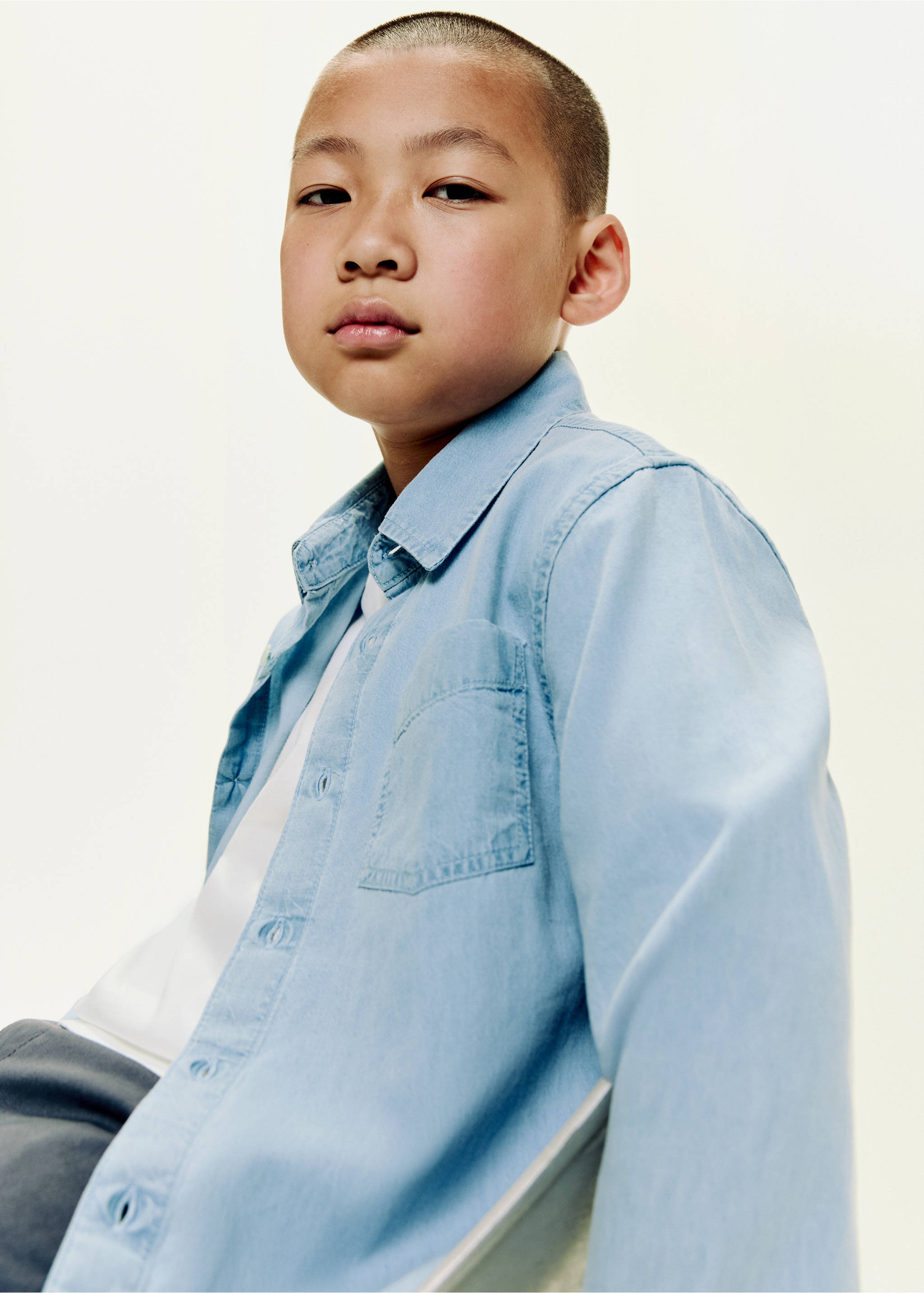 Cotton denim shirt - Details of the article 1, Light Blue. Ref: 17073275-00.