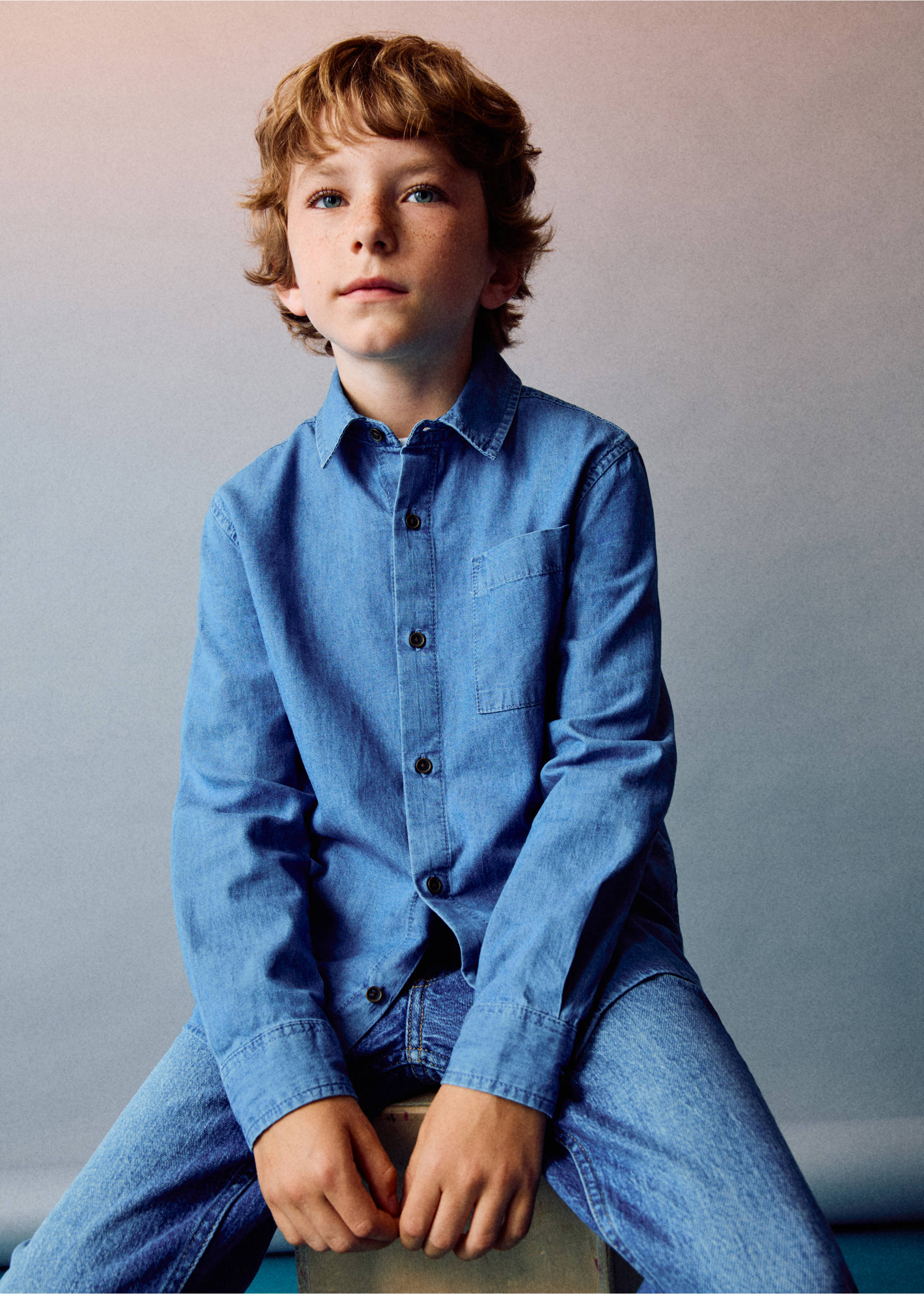 Cotton denim shirt - Details of the article 5, Dark Blue. Ref: 17073276-00.