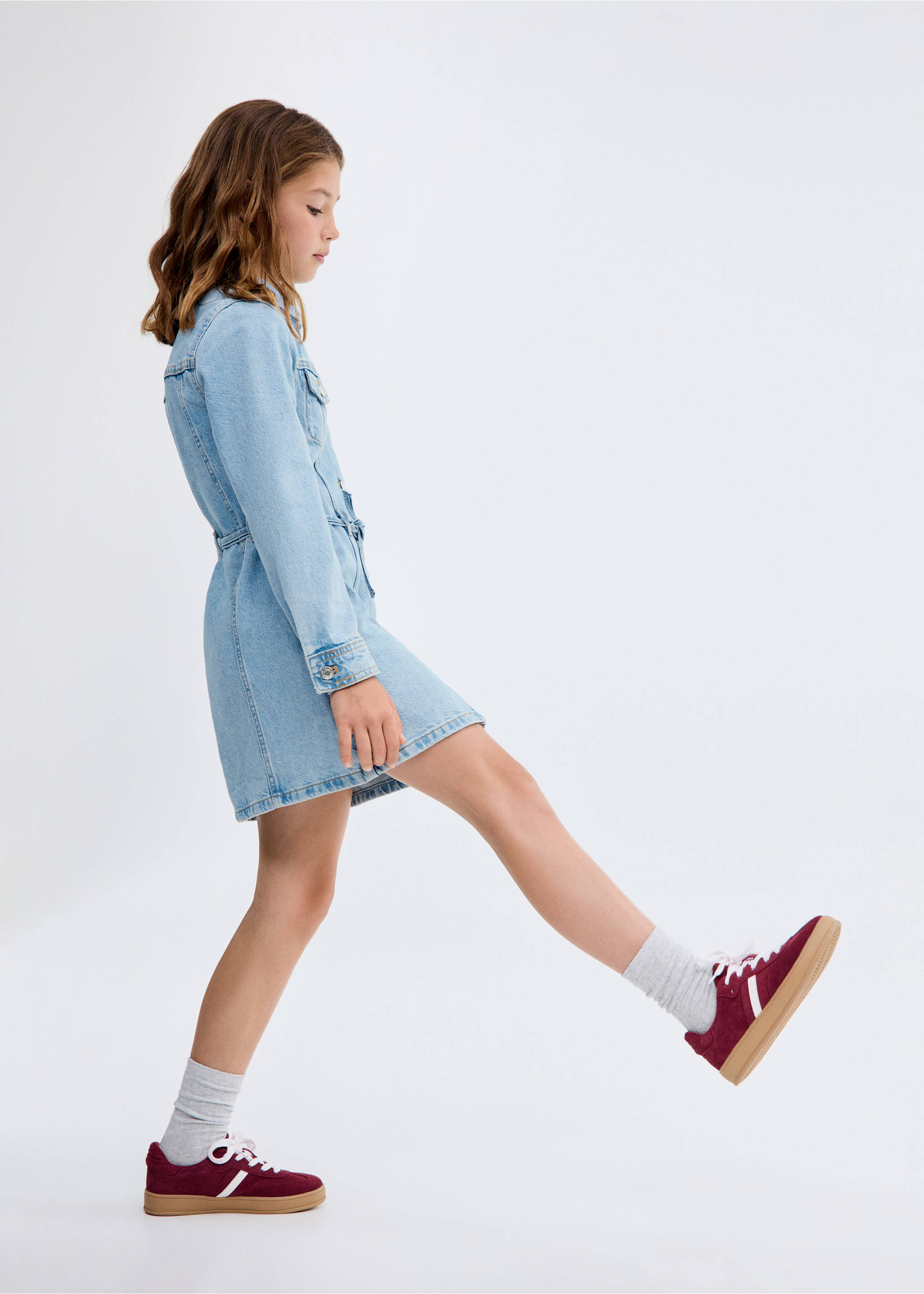 Robe denim à nœud - Plan général, Bleu moyen. Ref: 17073284-00.