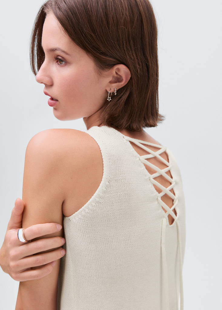 Knitted top with drawstring — Off White