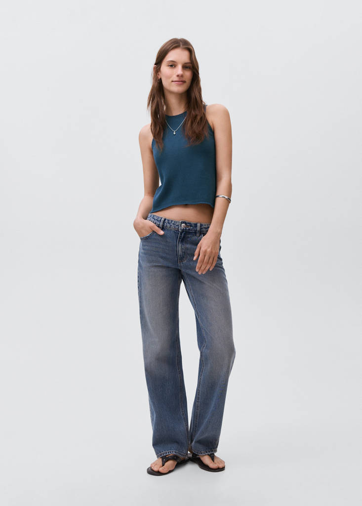 Knitted top with drawstring — Petrol Blue
