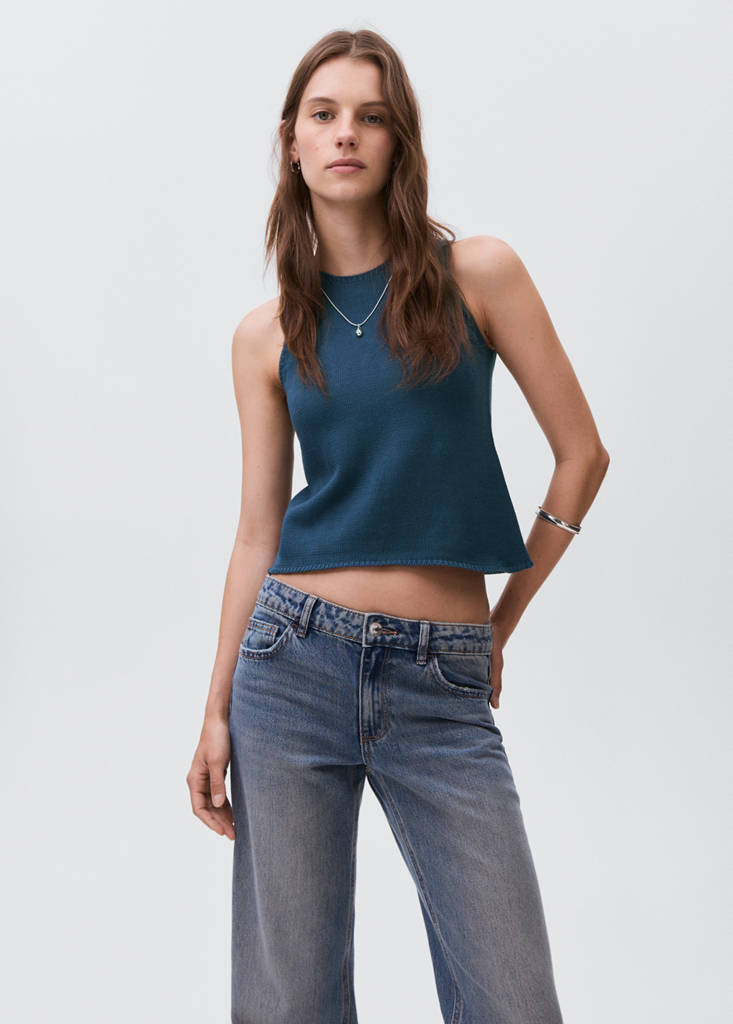 Knitted top with drawstring — Petrol Blue