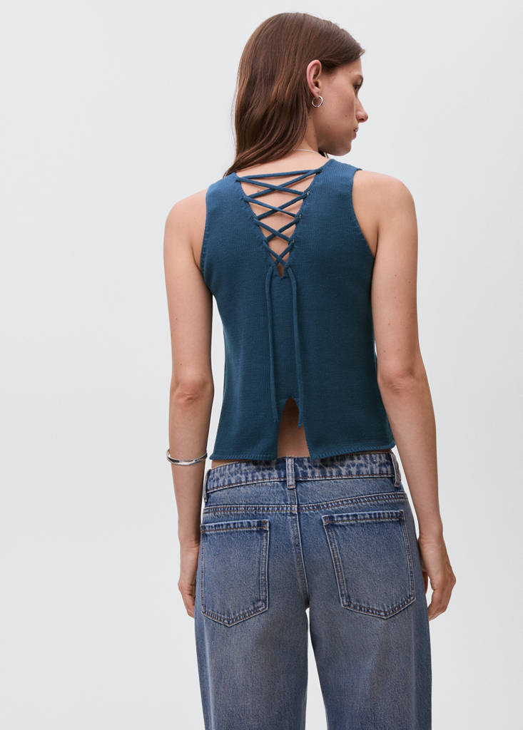 Knitted top with drawstring — Petrol Blue