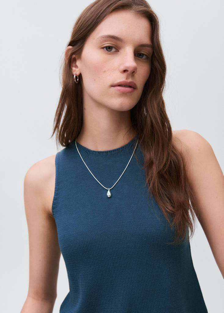 Knitted top with drawstring — Petrol Blue