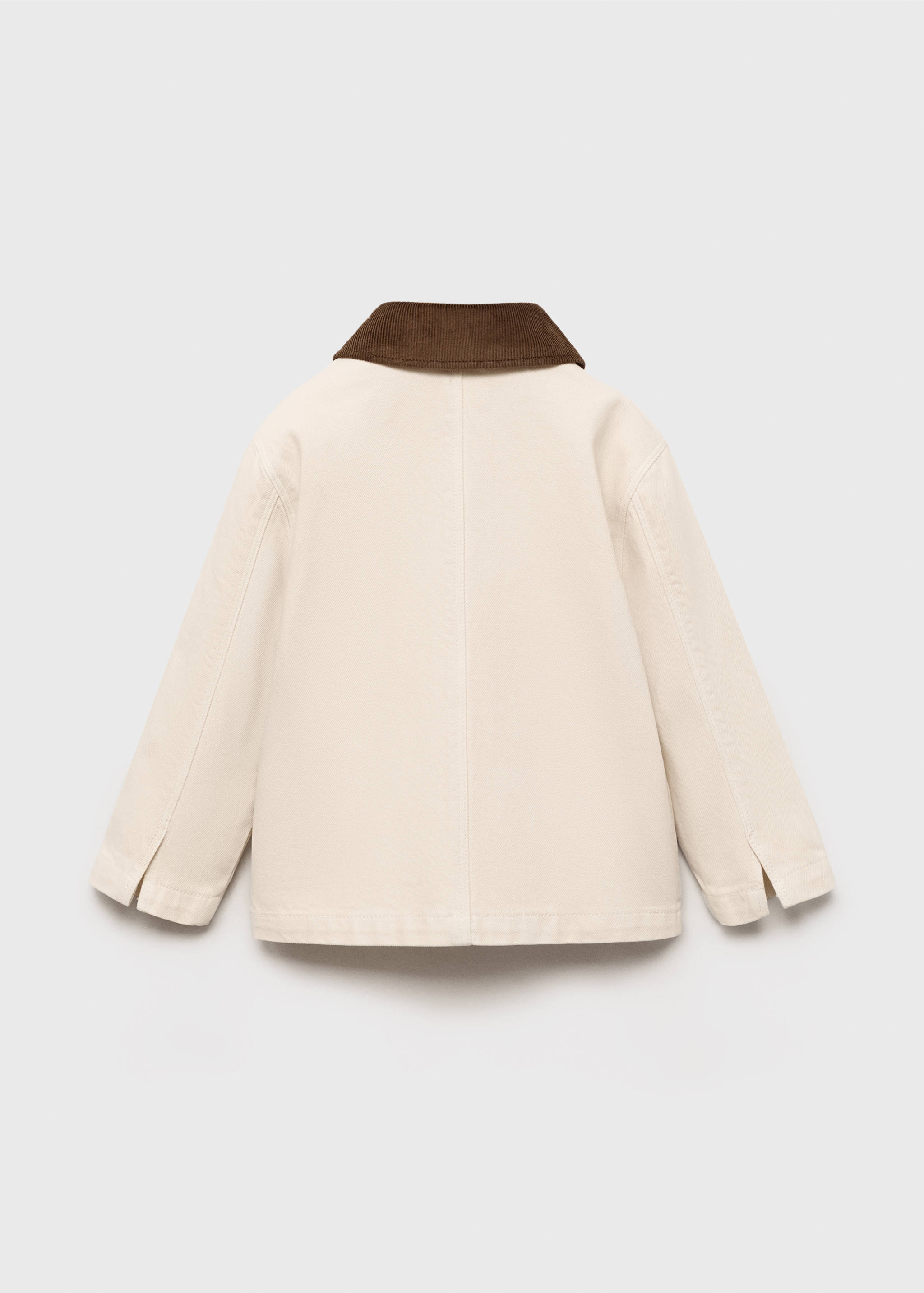 Off-white kids' jacket with a brown corduroy collar, back view., Sand. Ref: 17073303-00.