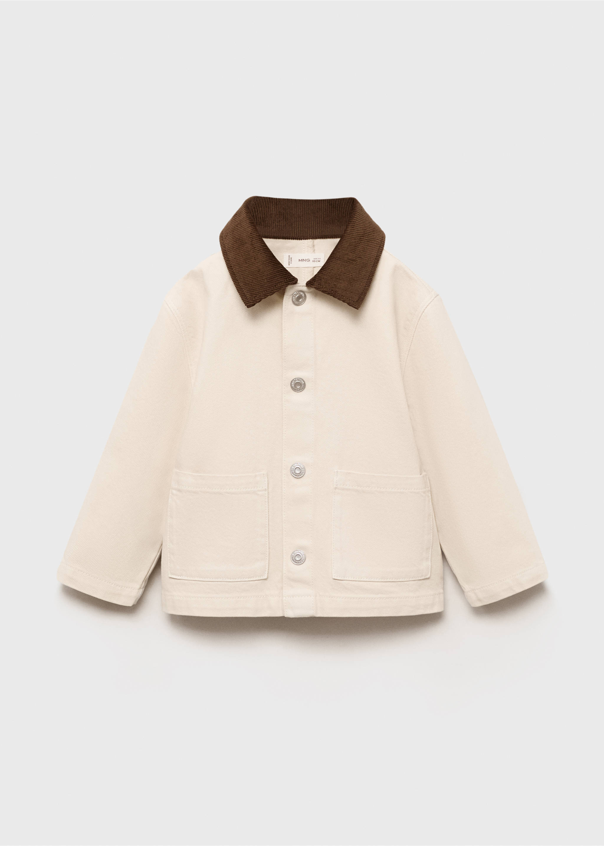 Off-white kids' jacket with a brown corduroy collar and button fastening., Sand. Ref: 17073303-00.
