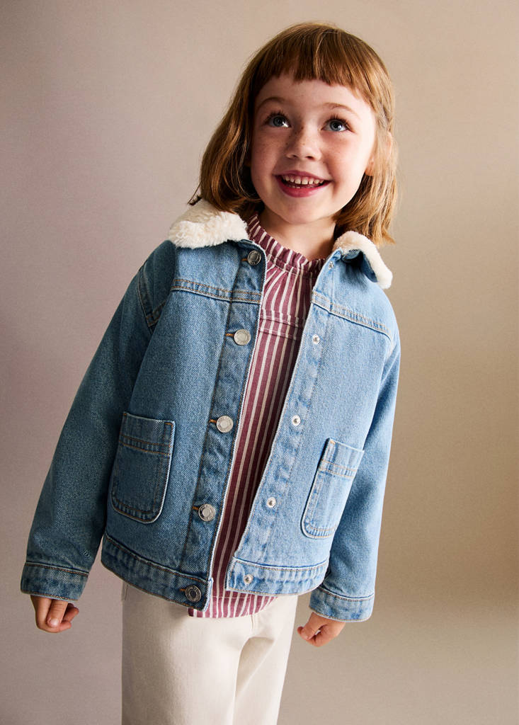 Fur-effect denim jacket — Medium Blue