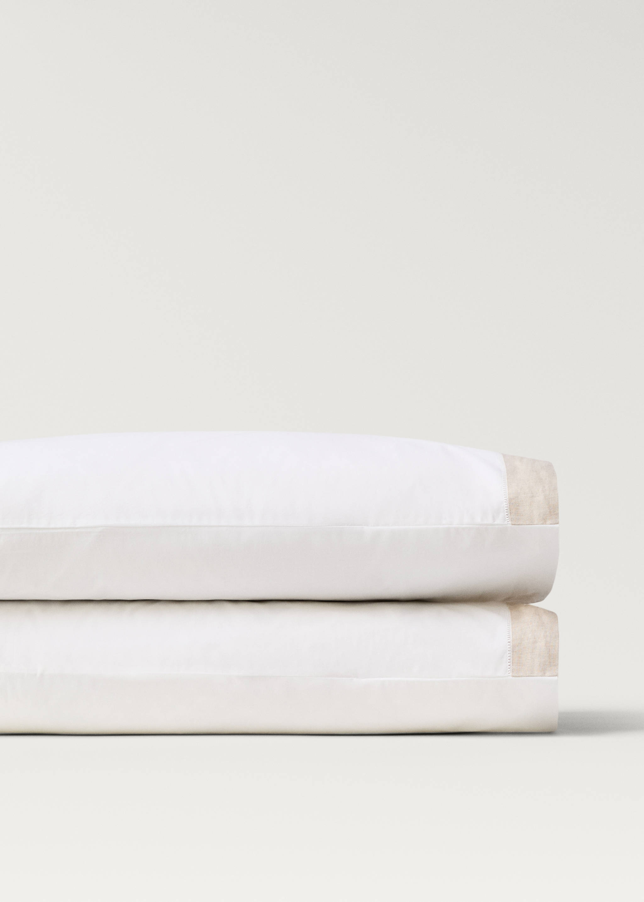 Deux taies d'oreiller percale de coton brodé lin 50x75 cm - Détail de l'article 1