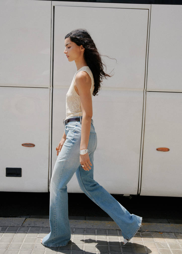 MANGO - Jean flare taille mi-haute bleu moyen - 46