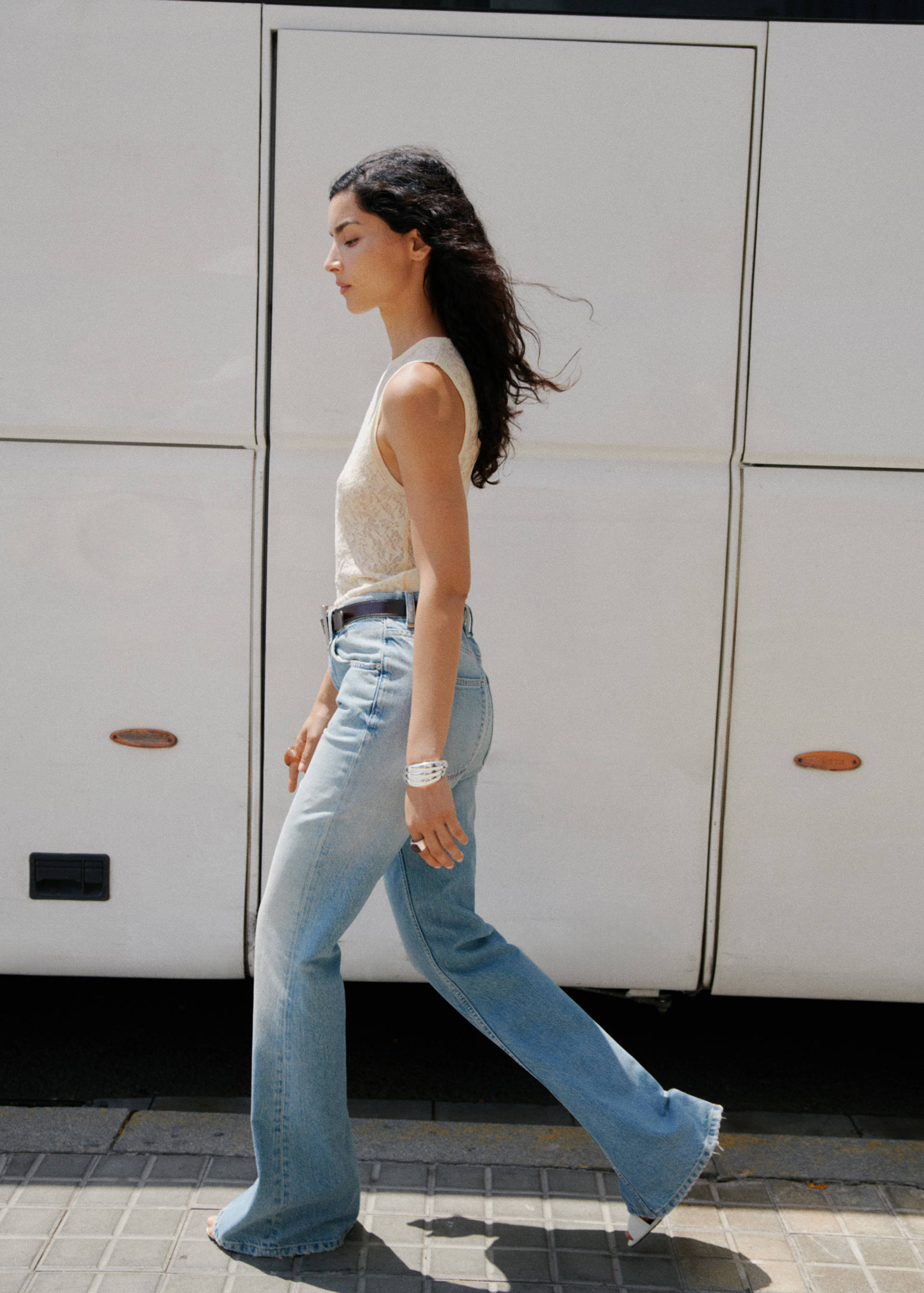 中腰喇叭牛仔裤 - null