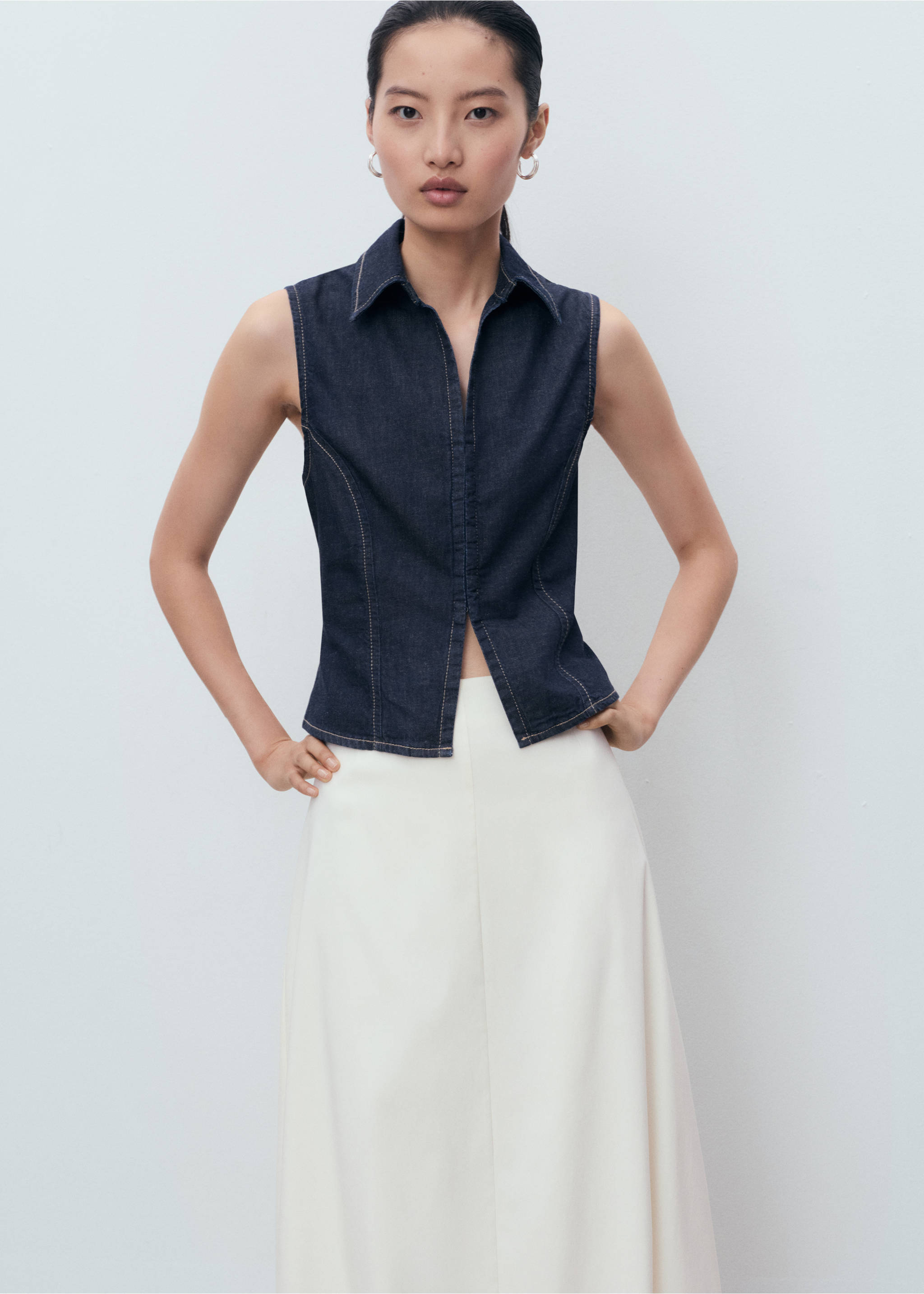 Джинсовый топ с контрастной строчкой - Деталь изделия 2, Синий. Ref: 17073331-00.