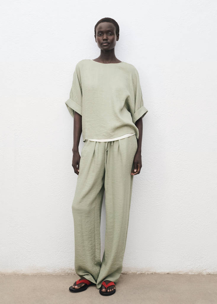 Straight textured trousers — Aqua Green