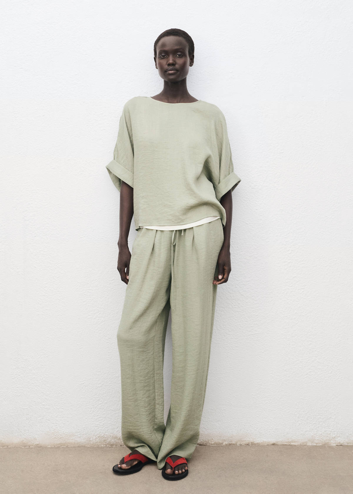 Straight textured trousers — Aqua Green