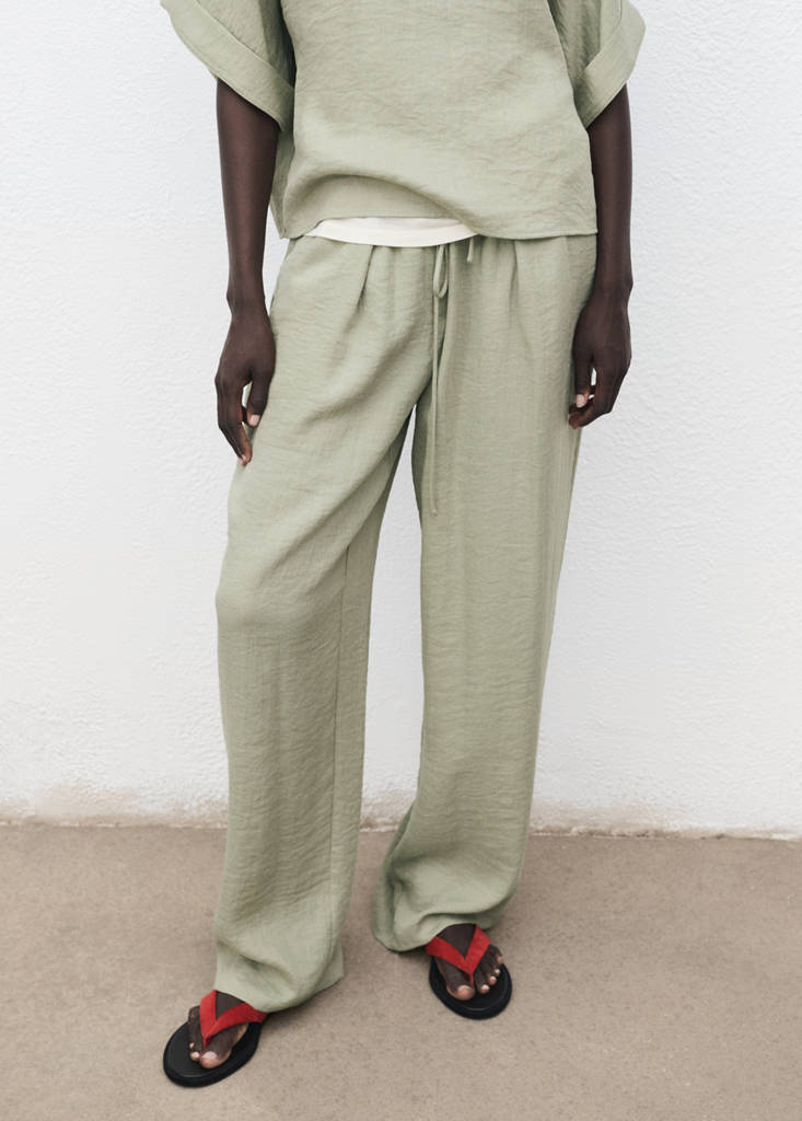 Straight textured trousers — Aqua Green