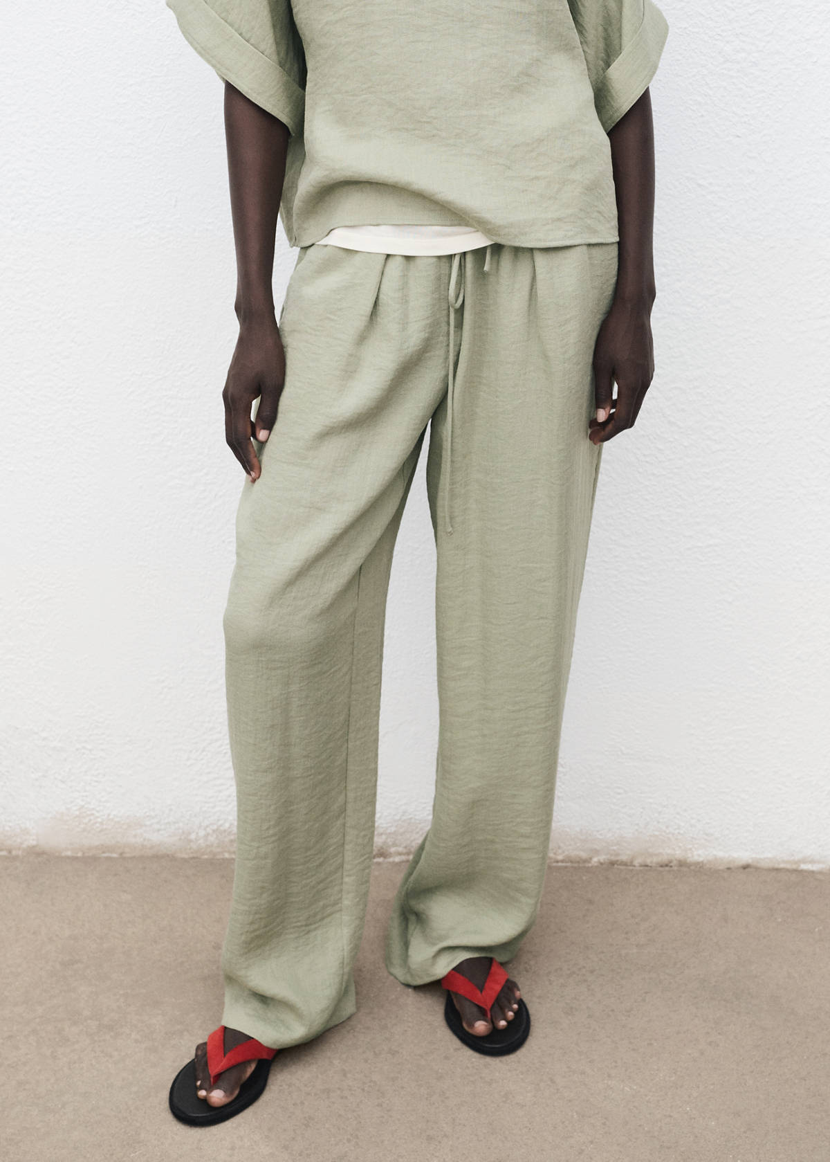 Straight textured trousers — Aqua Green