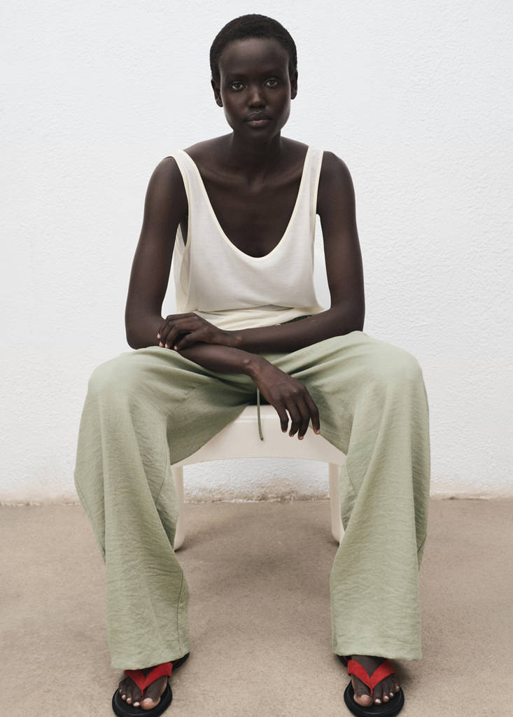 Straight textured trousers — Aqua Green