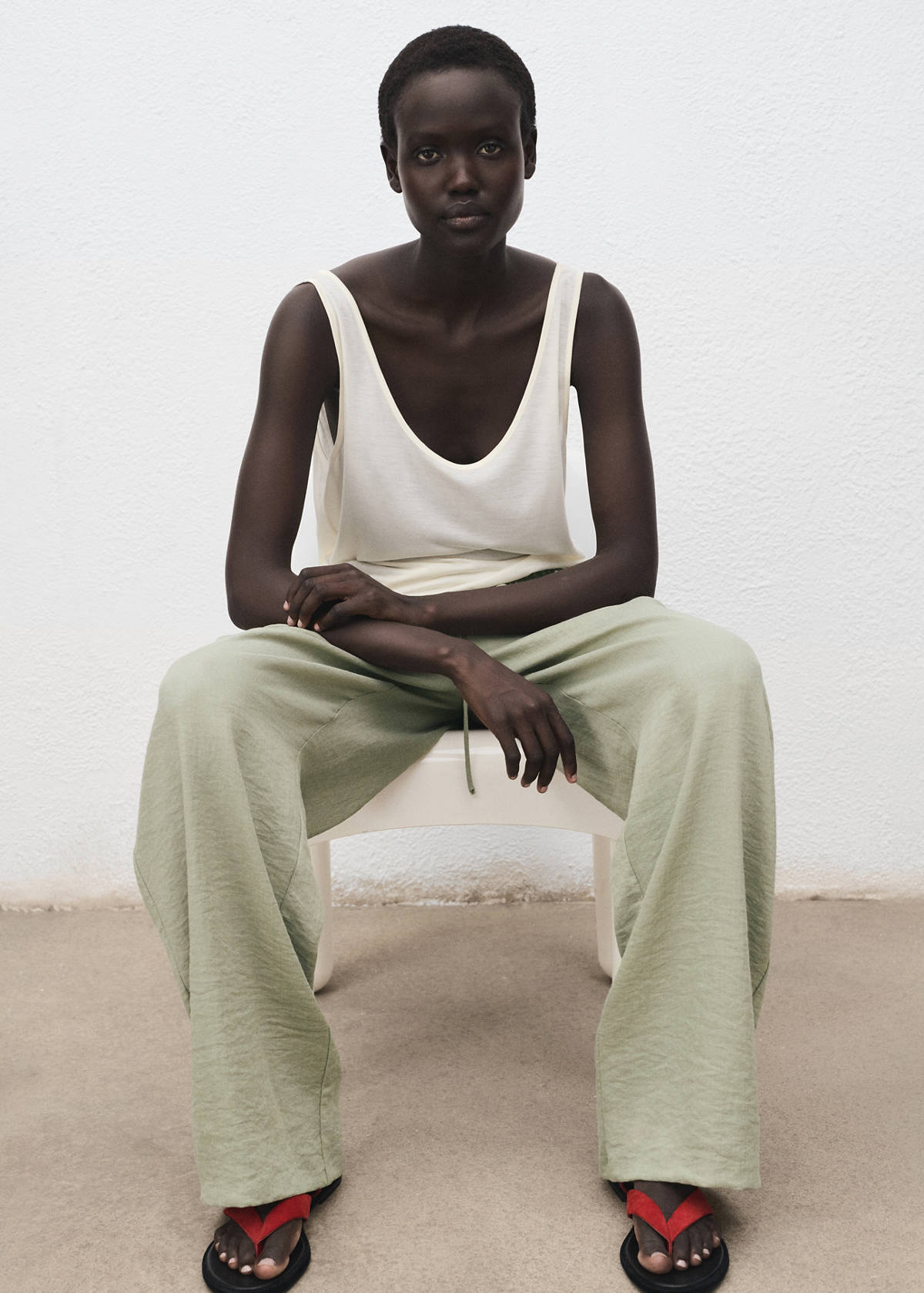 Straight textured trousers — Aqua Green