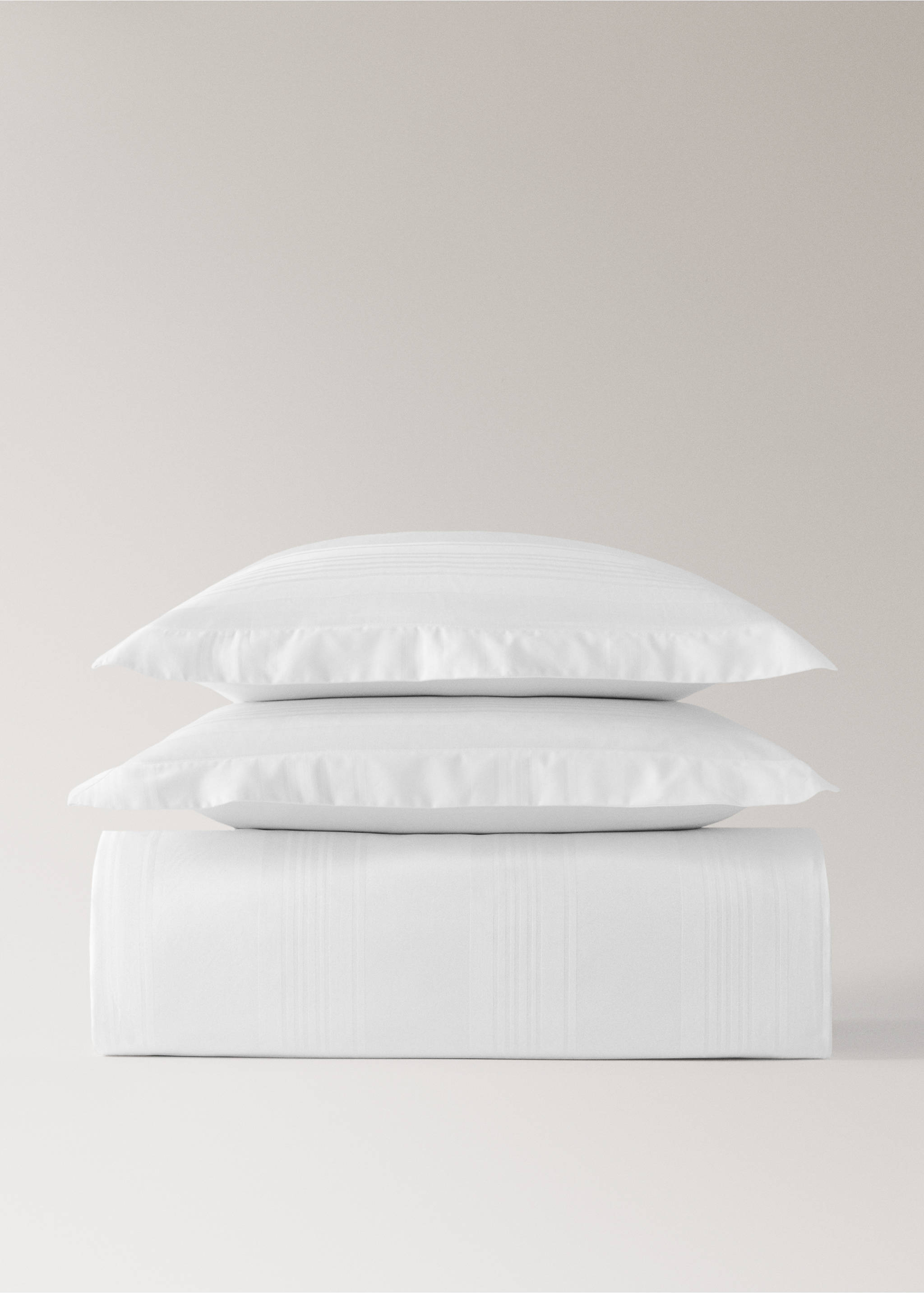 300 threads sateen cotton striped duvet cover King bed - Article without model, White. Ref: 17073807-00.