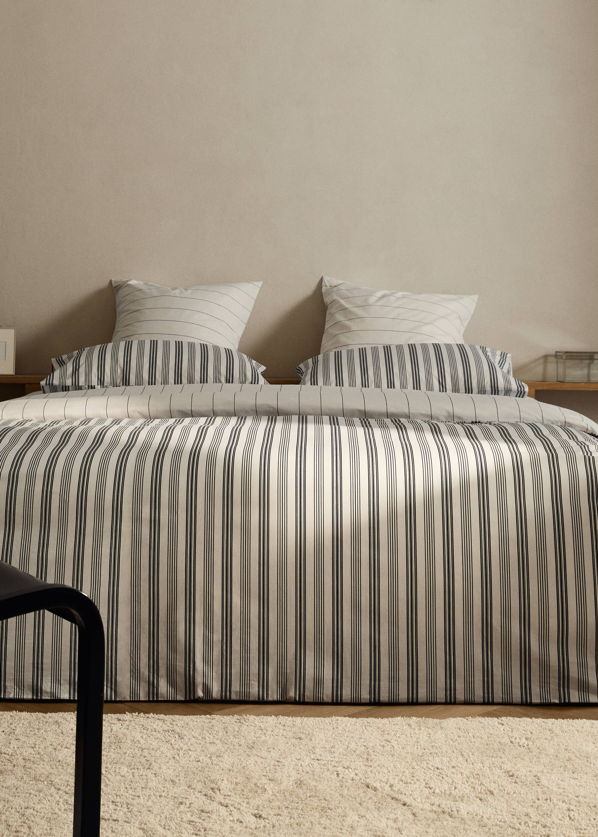 Reversible striped cotton duvet cover for 90 cm bed - General plane