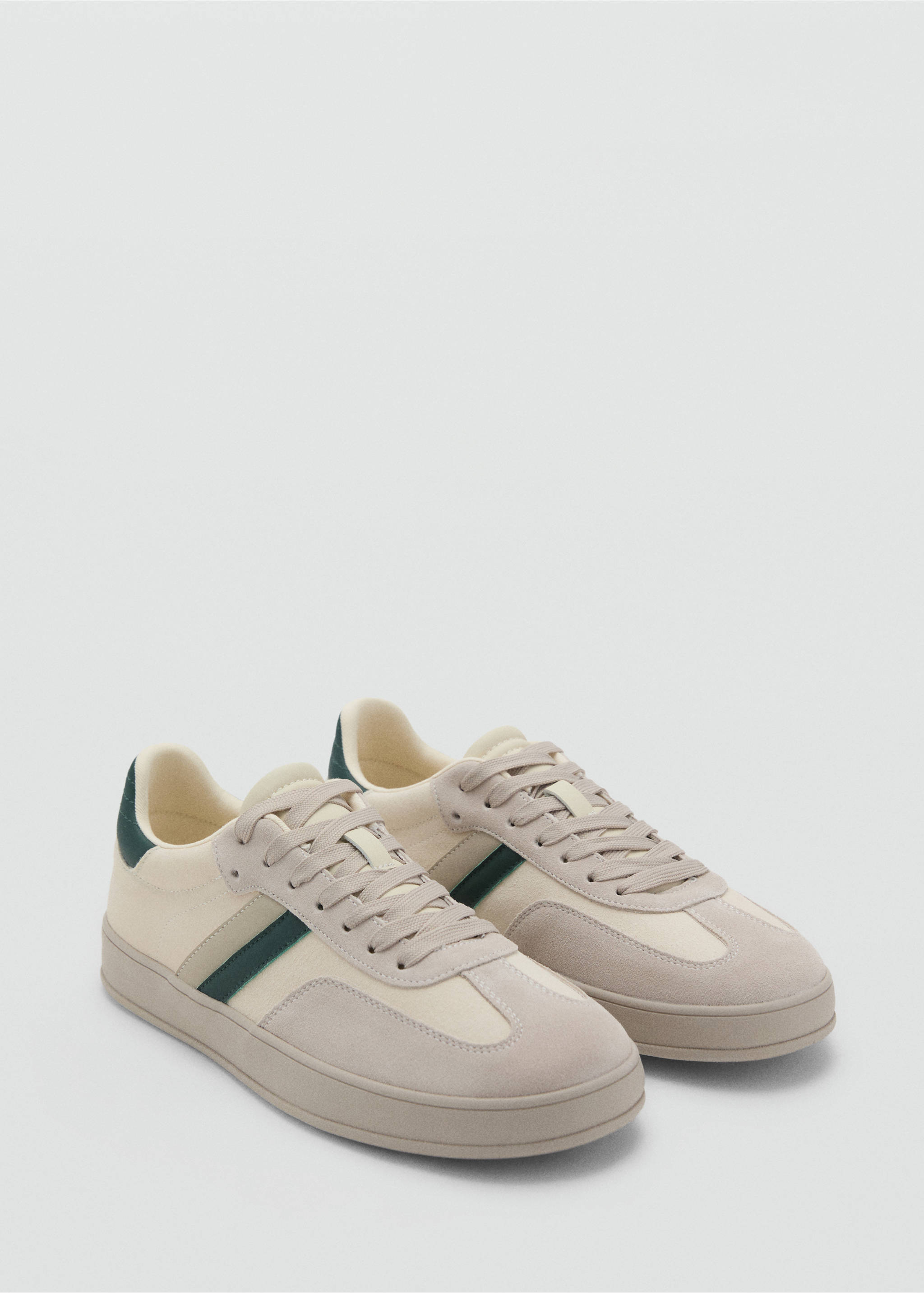 Deportivas combinadas piel serraje - Plano medio, Blanco roto. Ref: 17073814-00.