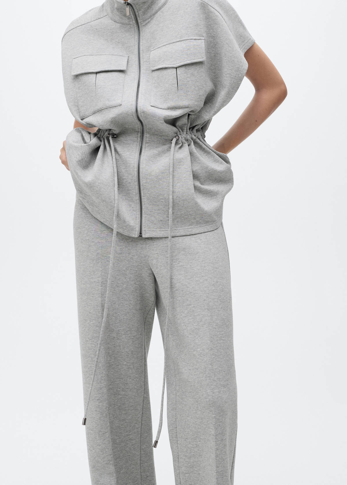 Straight-fit trousers with elastic waist — Medium Heather Grey