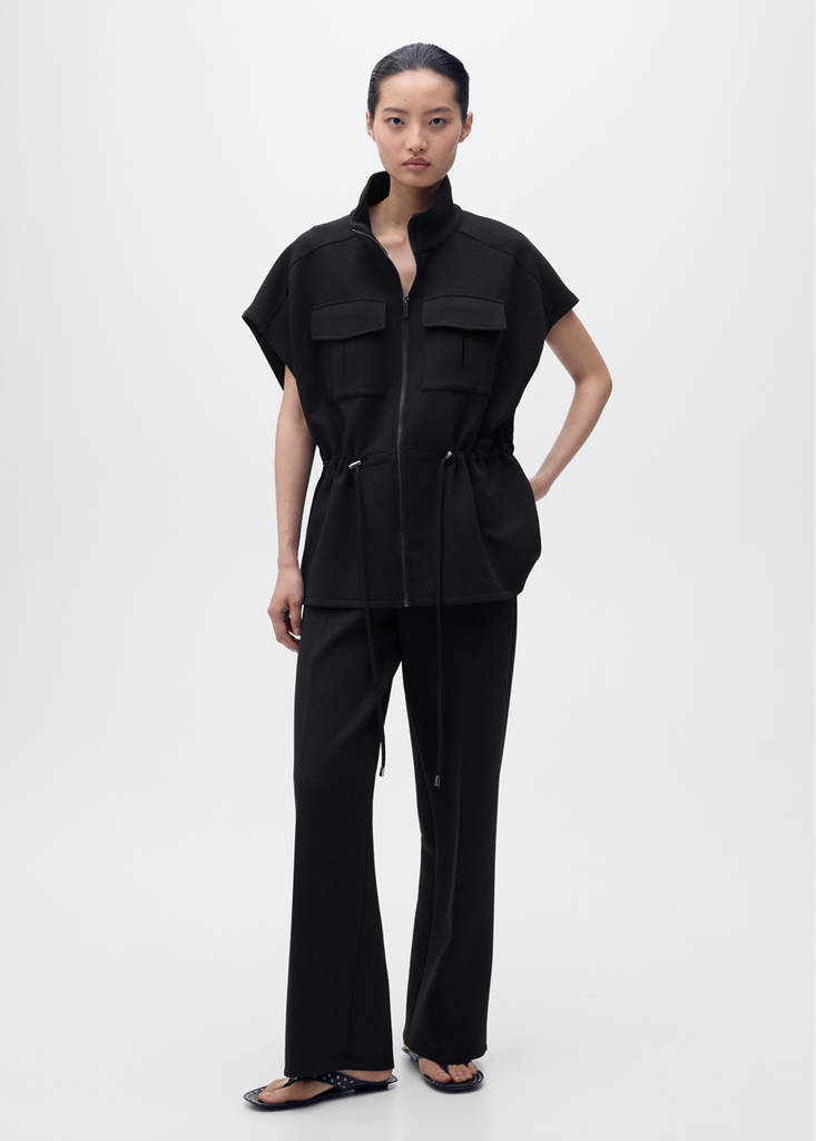 Straight-fit trousers with elastic waist — Black