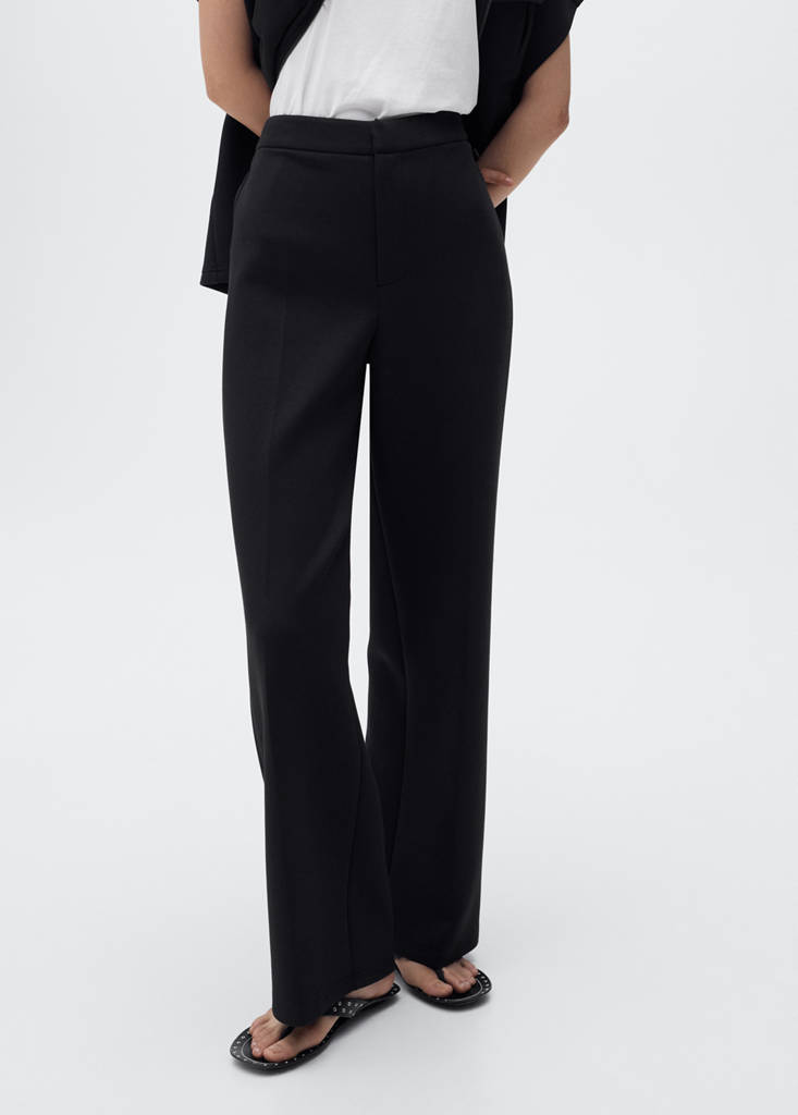 Straight-fit trousers with elastic waist — Black