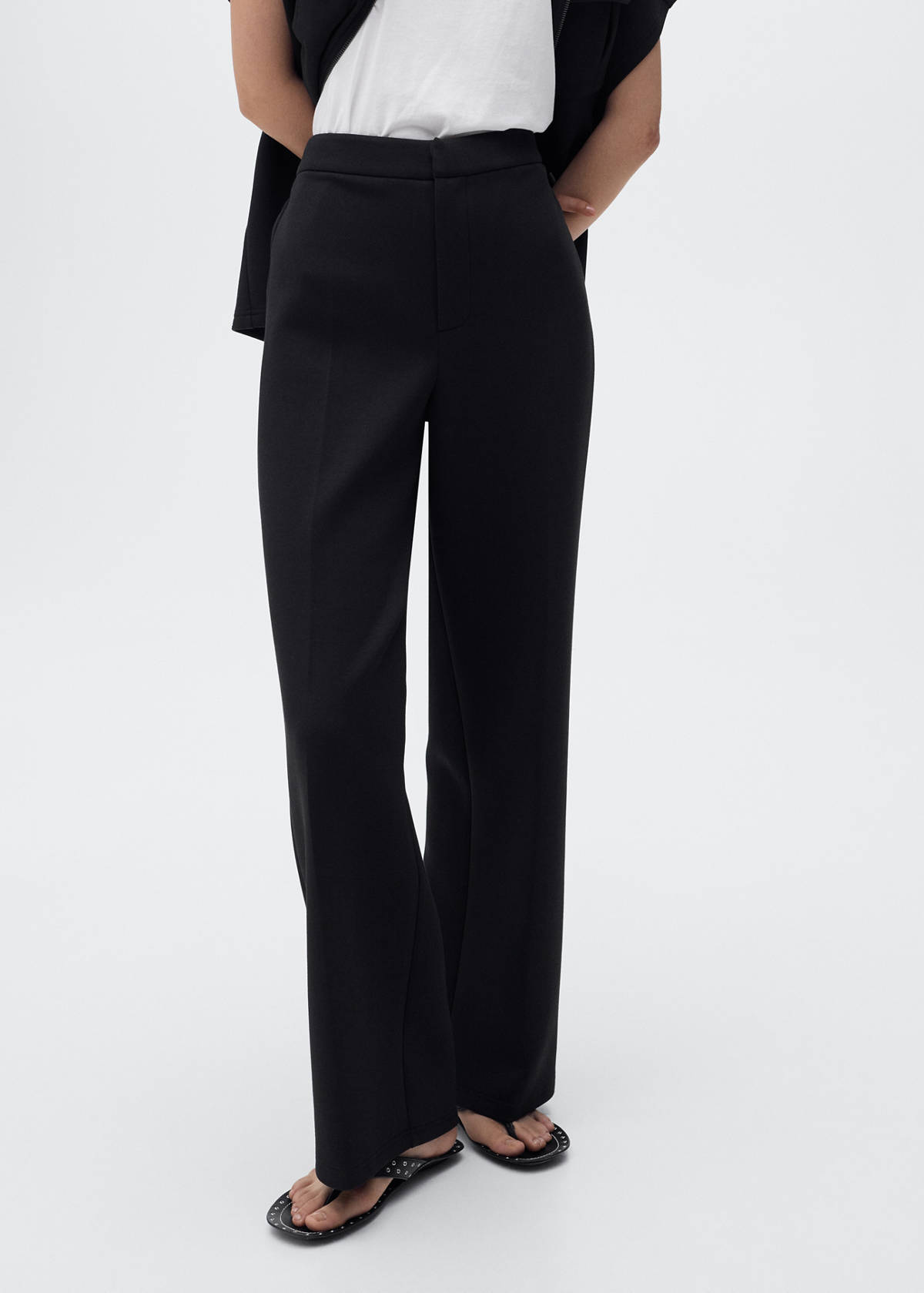 Straight-fit trousers with elastic waist — Black