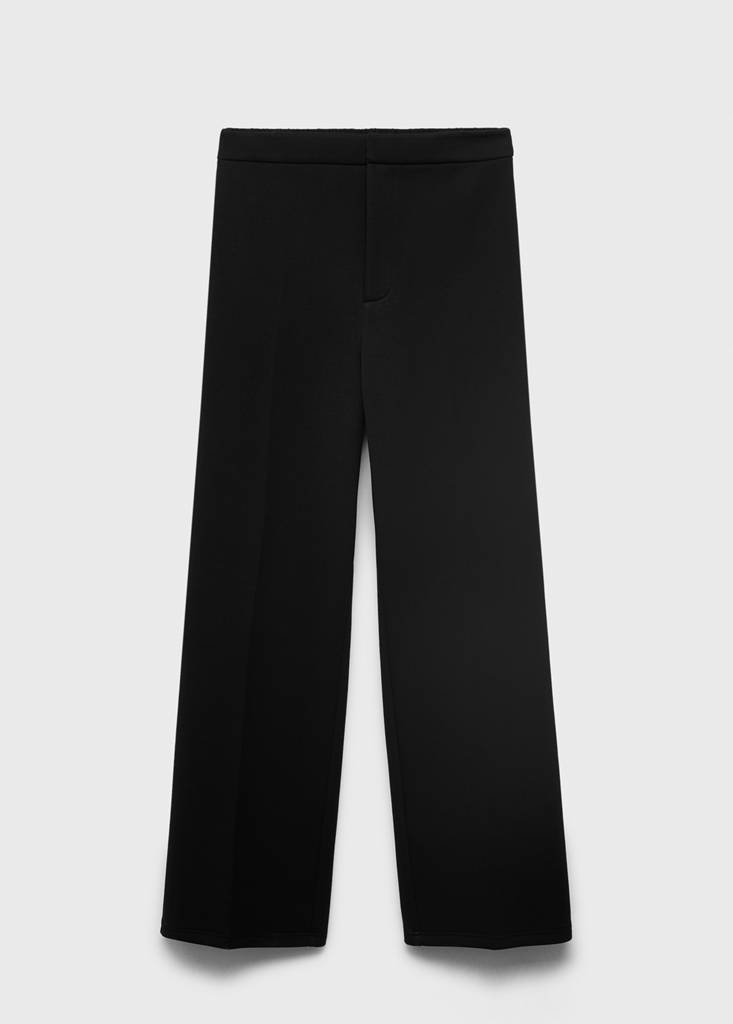 Straight-fit trousers with elastic waist — Black