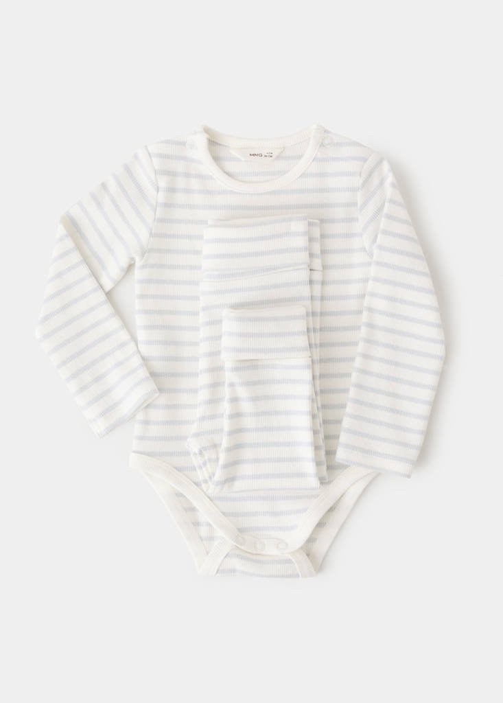 Stripped cotton leggings — Sky Blue