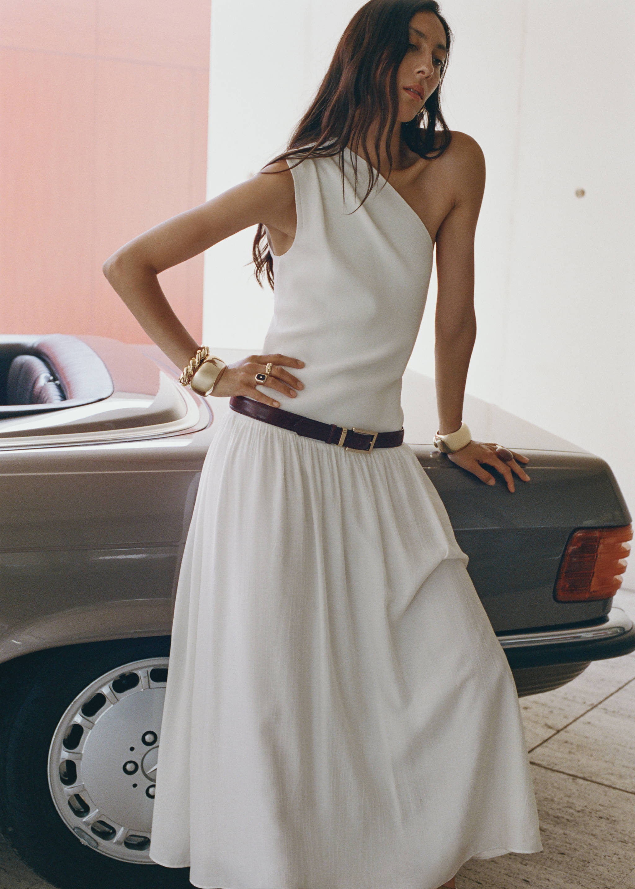 Asymmetrical combined knitted dress - Details of the article 6