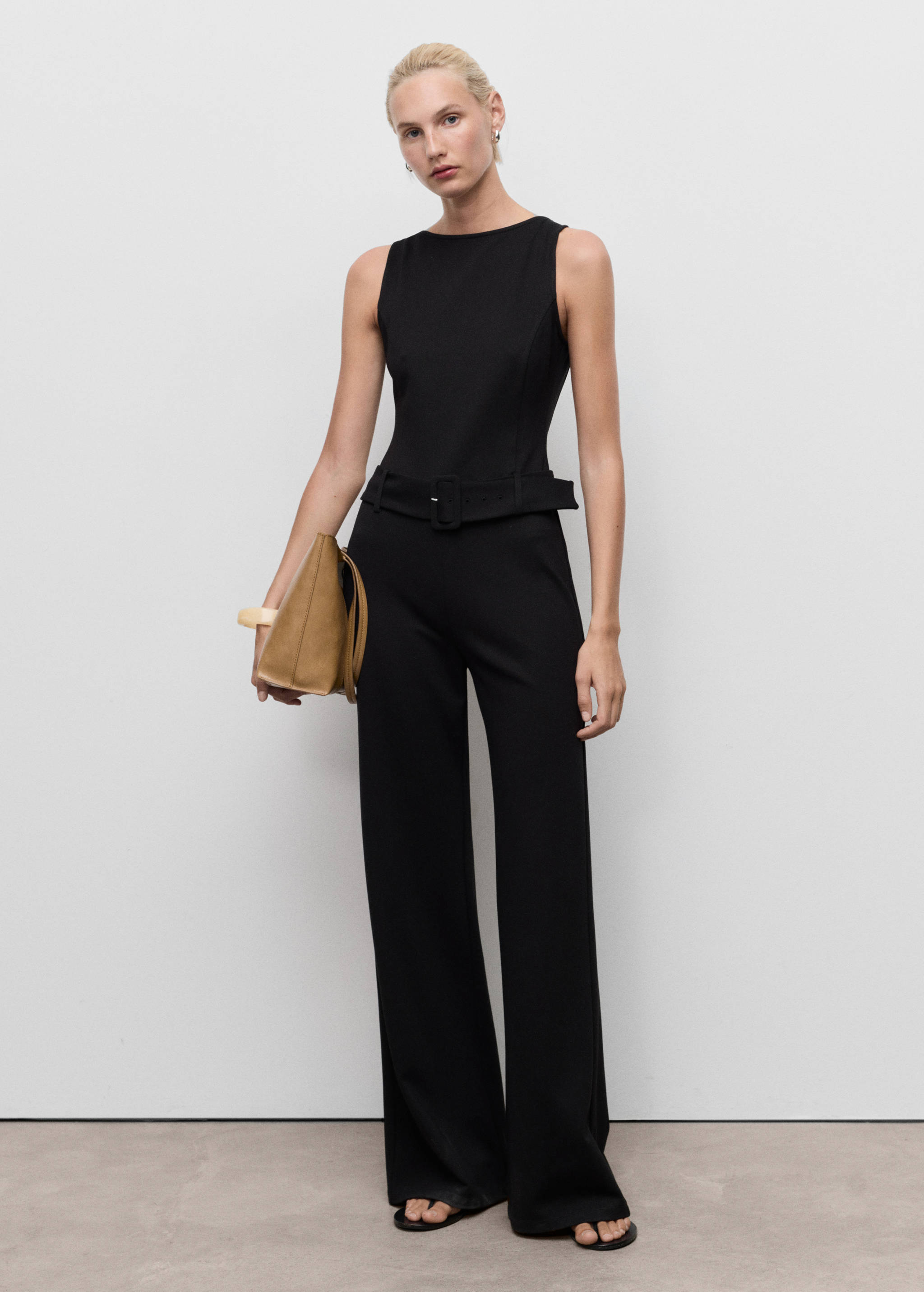 Long jumpsuit with belt and buckle - General plane