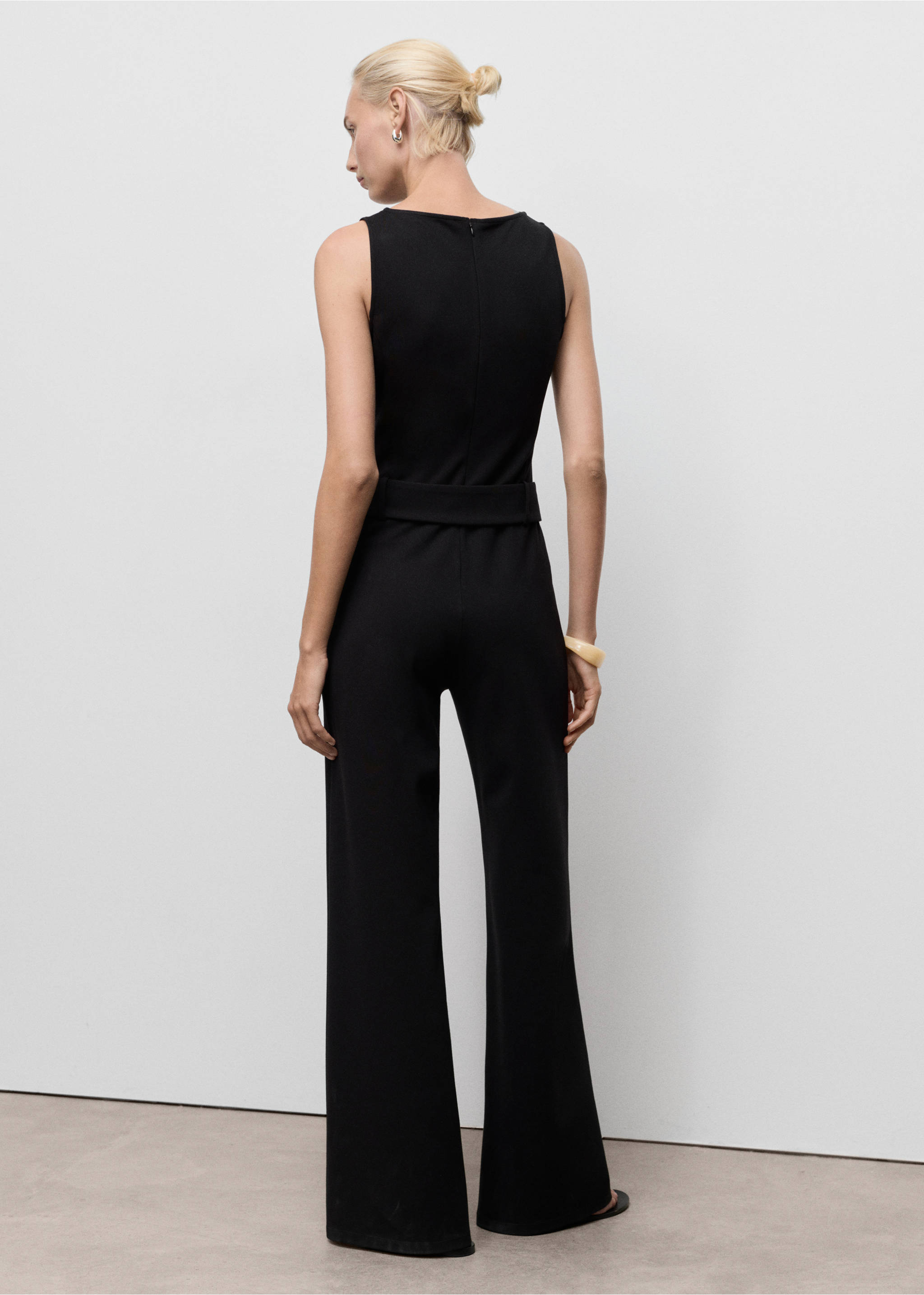 Long jumpsuit with belt and buckle - Reverse of the article, Black. Ref: 17074082-00.