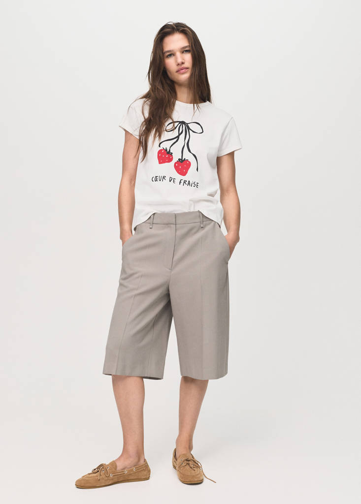 MANGO - T-shirt en coton imprimé blanc - XS