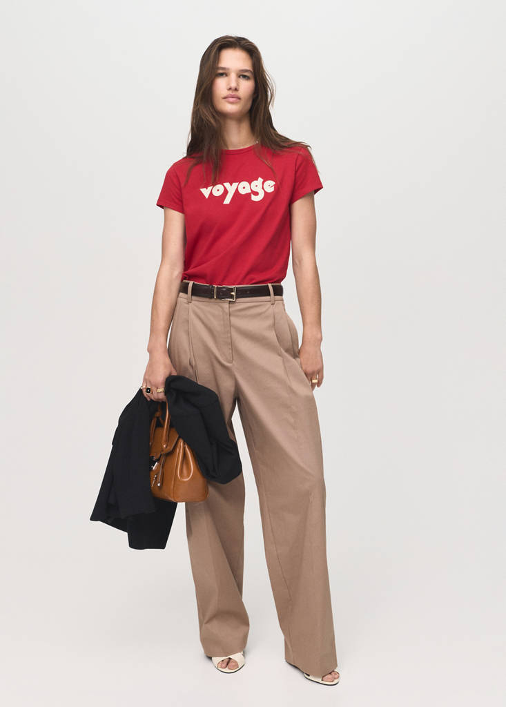 MANGO - T-shirt en coton imprimé rouge - S