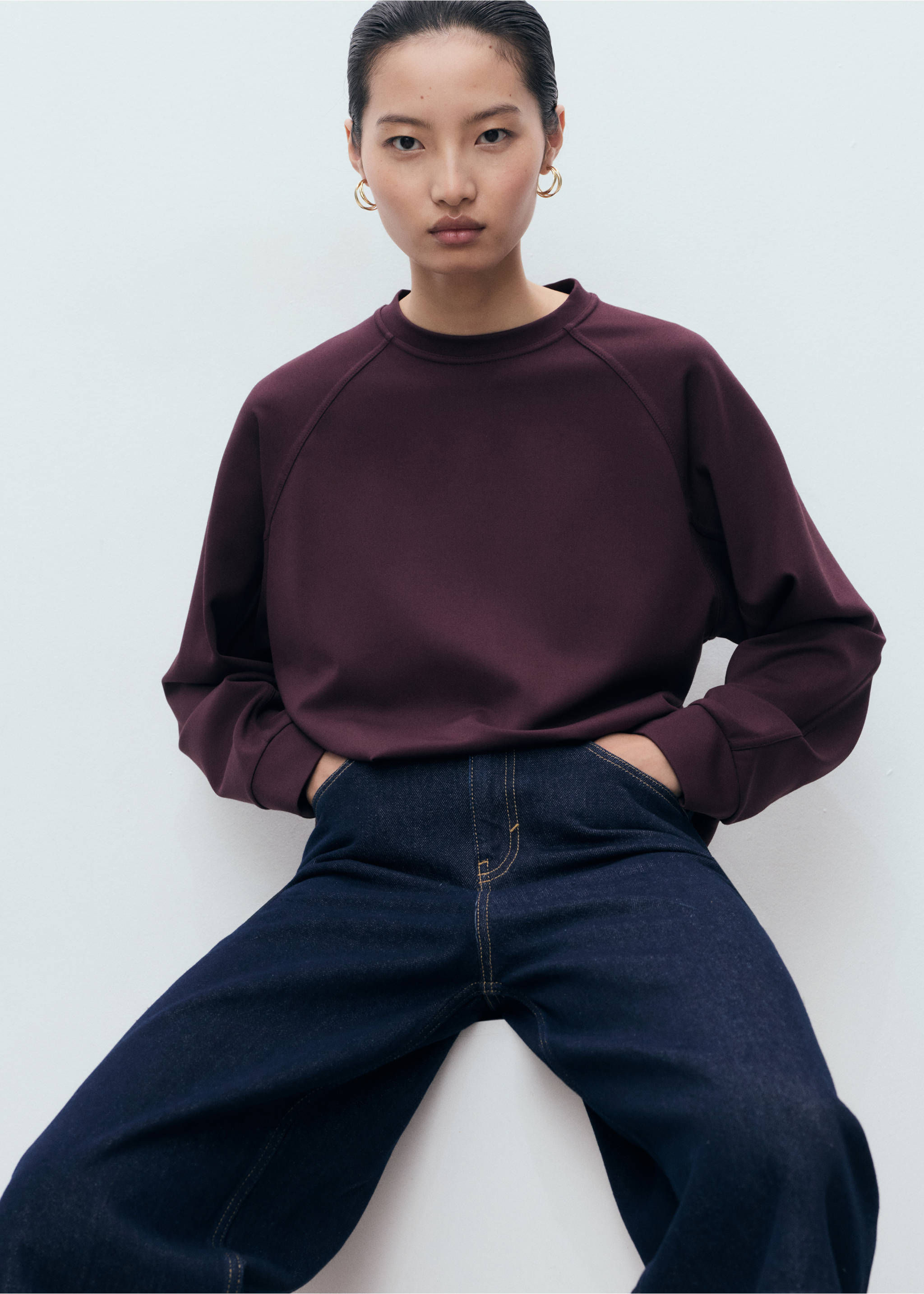 Sweat-shirt col rond - Détail de l'article 2, Bordeaux. Ref: 17074097-00.