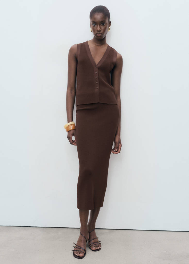 Fine knit midi skirt — Chocolate
