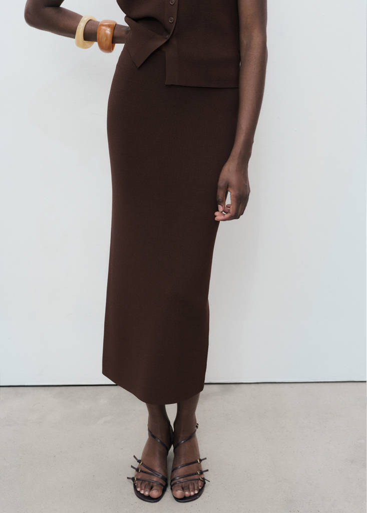 Fine knit midi skirt — Chocolate