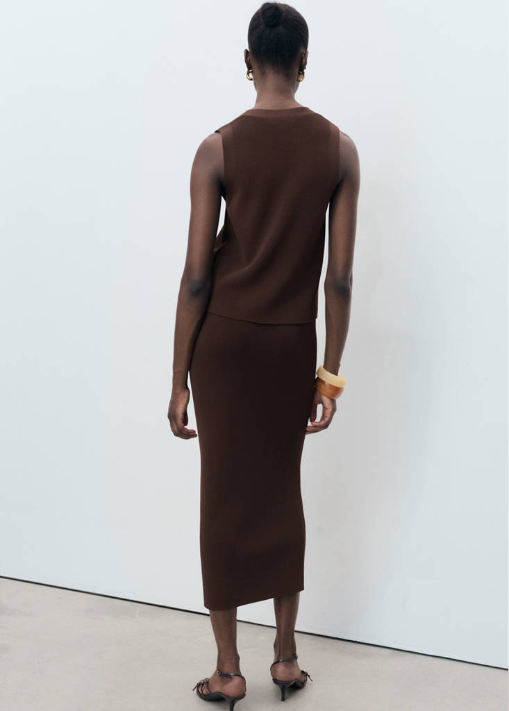 Fine knit midi skirt — Chocolate